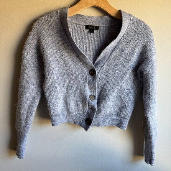 J. Crew Powder Blue Alpaca Wool Blend Cropped Cardigan Sweater Size Small - Picture 1 of 7